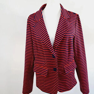 For Cynthia Red Blue Striped Womens Blazer Size XL Long Sleeve Preppy